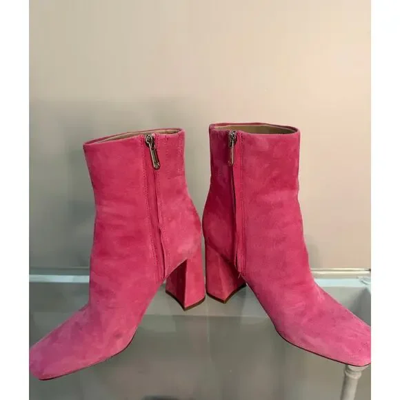 Pink Suede Sam Edelman Ankle Boots Size 7.5 | 3.5” Chunky Heel - Picture 3 of 7